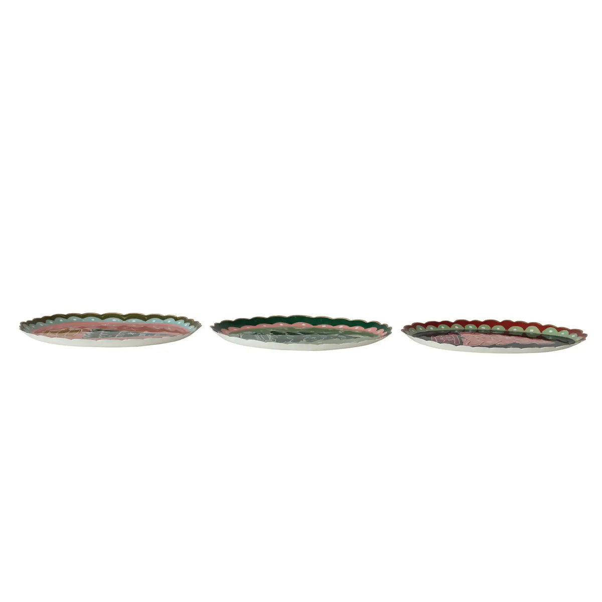 Whimsical Christmas Tree Enamel Scalloped Tray