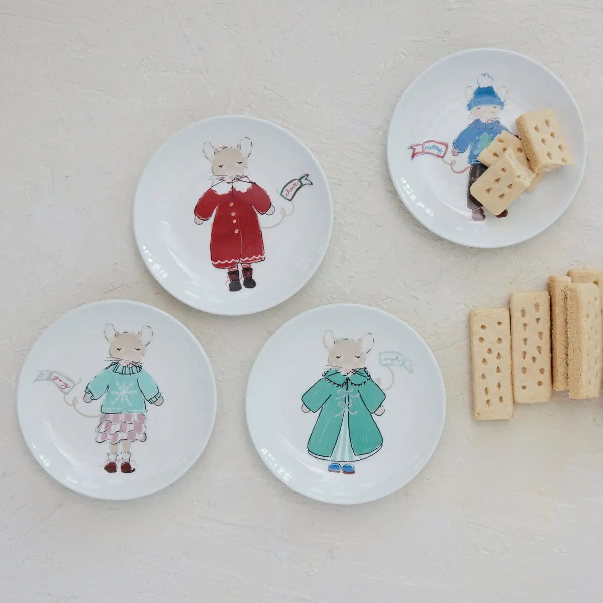 Whimsical Mouse Stoneware Plate Set