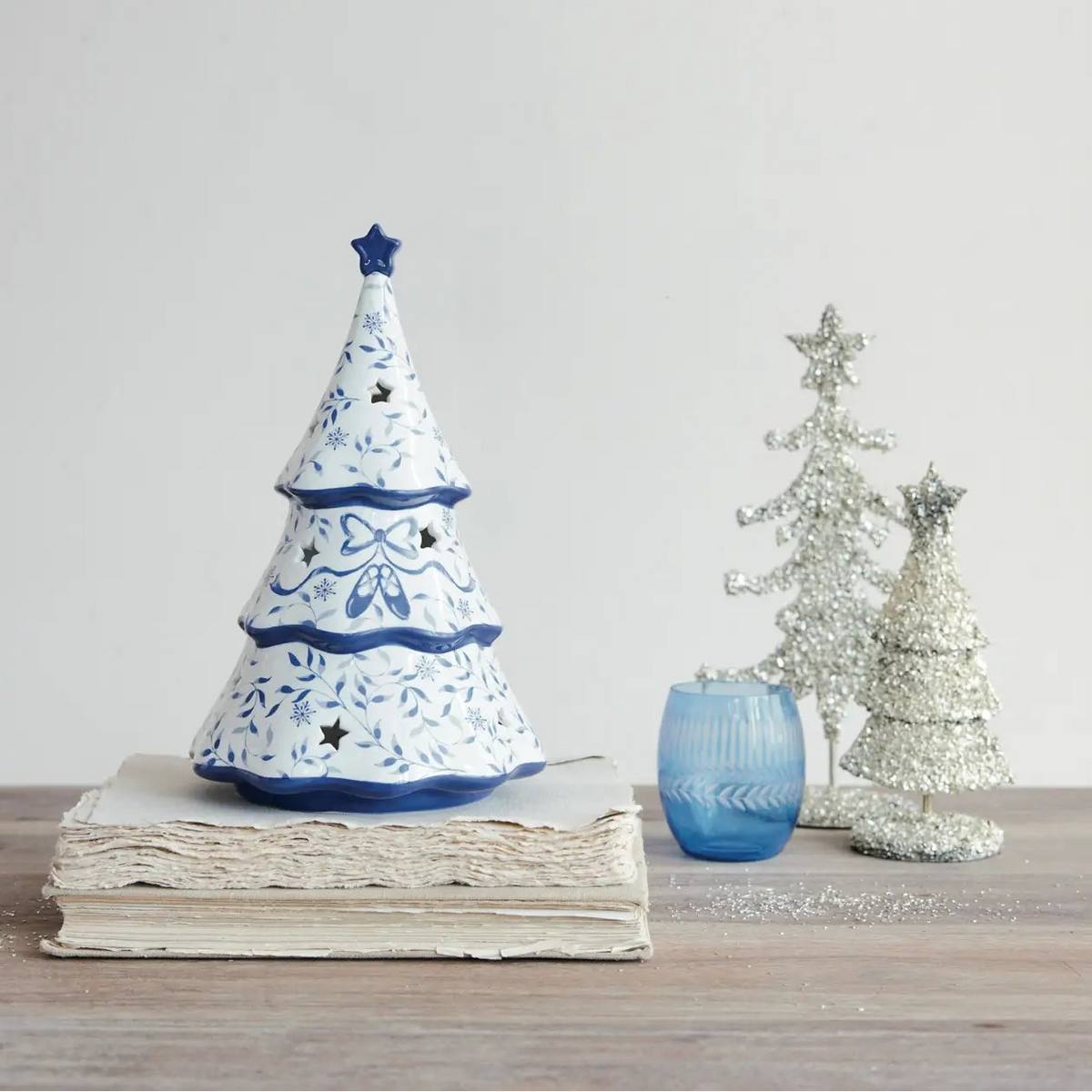 Ceramic Blue & White LED Tree