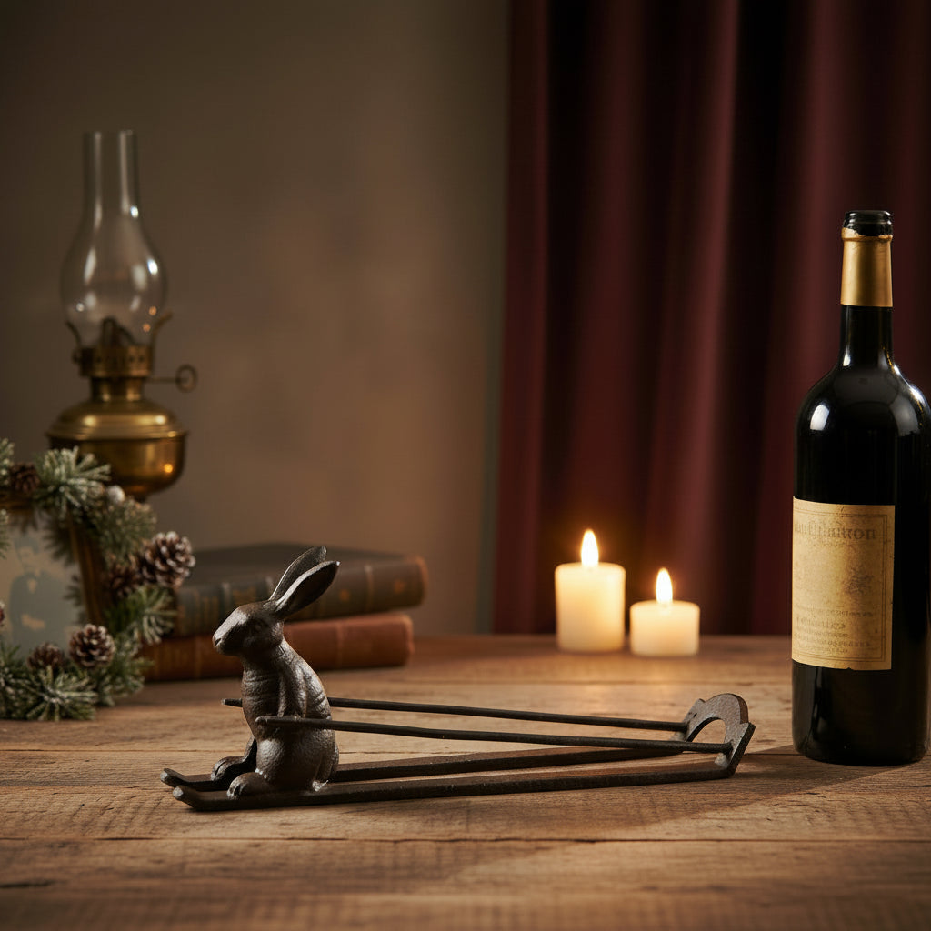 Cast Iron Rabbit & Skis Bottle Holder