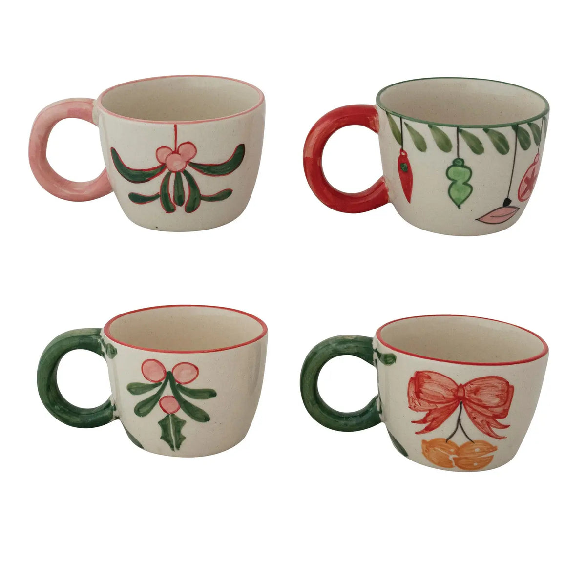 Hand Painted Stoneware Holiday Mug Set