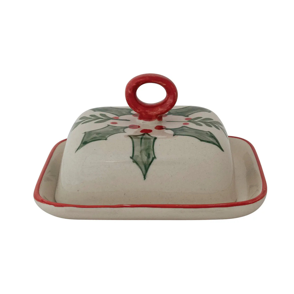 Hand Painted Stoneware Holiday Butter Dish