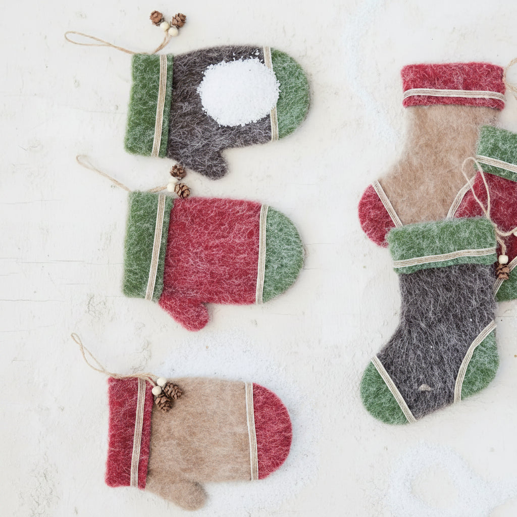 Felt Glove & Pinecone Tassel Ornament Set