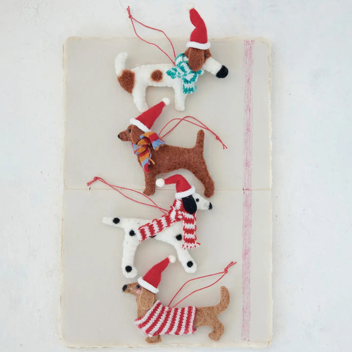 Wool Felt Holiday Hat Dog Ornament