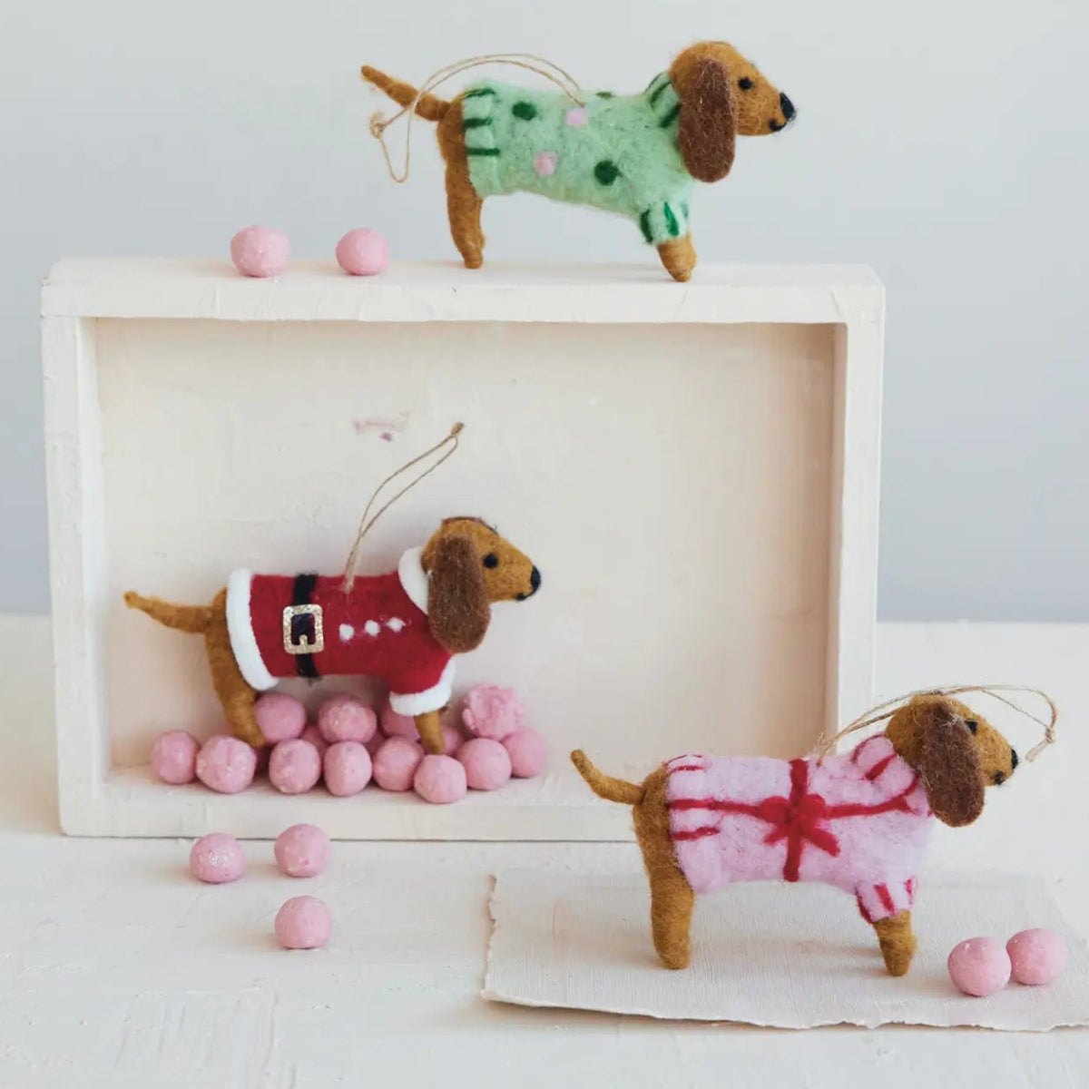 Wool Felt Dachshund In Sweater Ornament