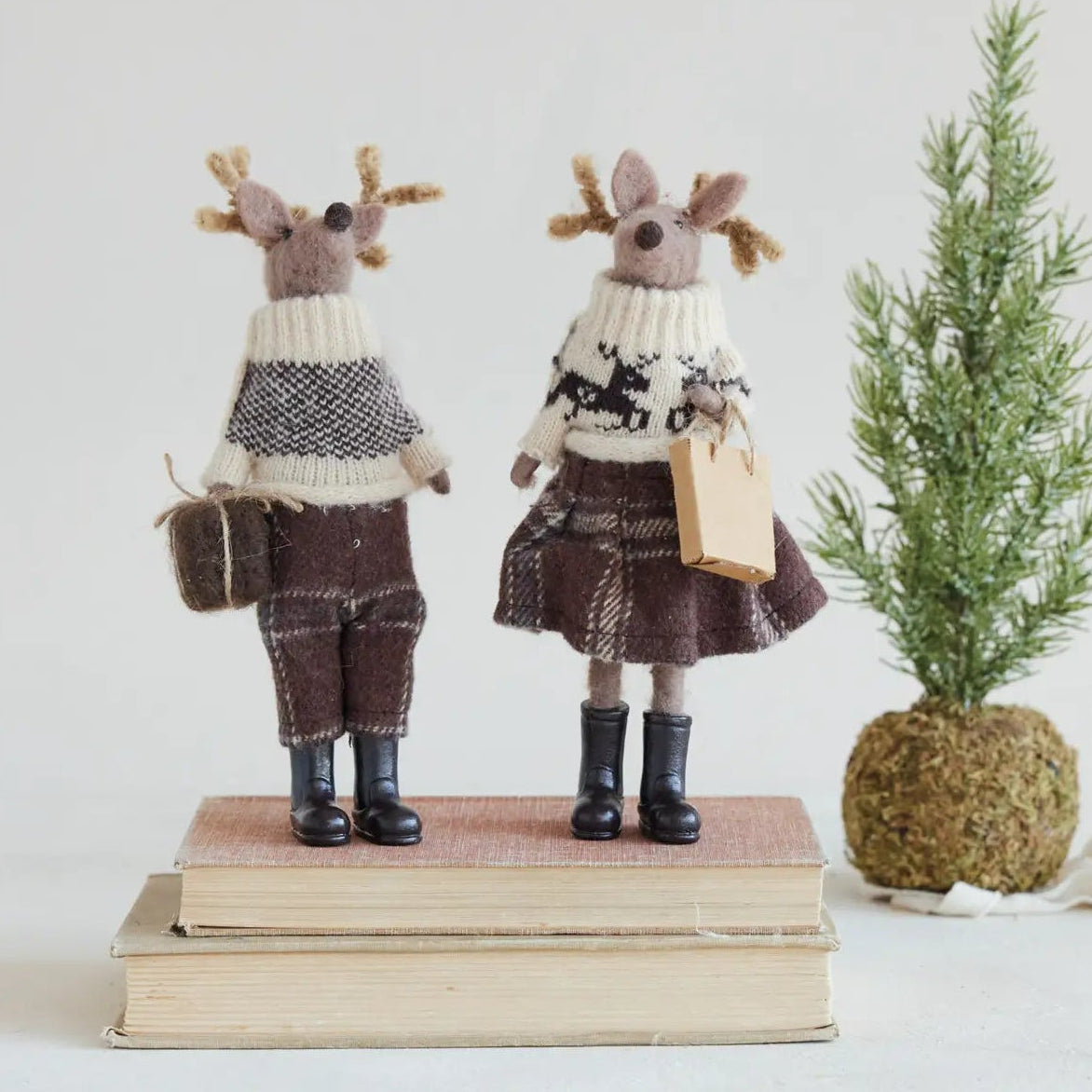 Wool Felt Dressed Deer With Present