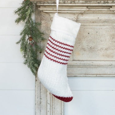 18" White Stocking With Red Stripes