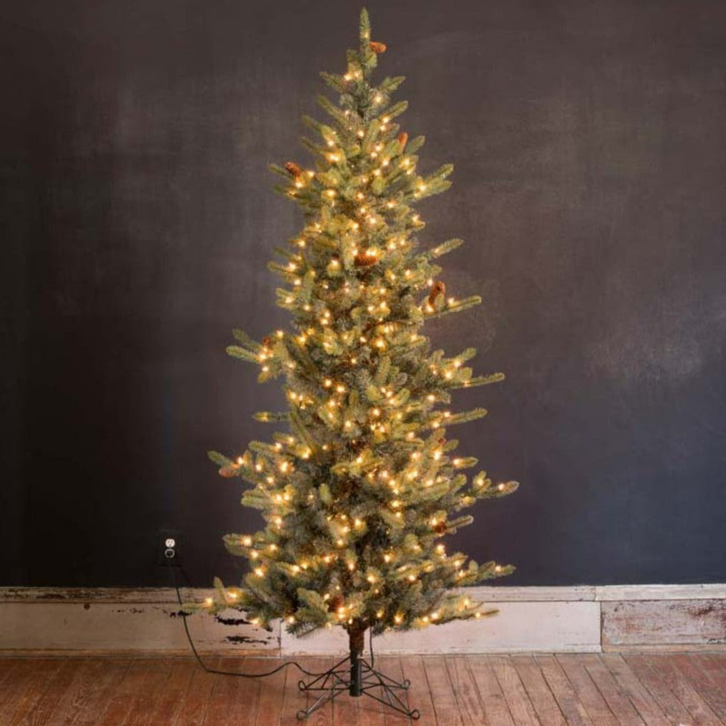 7.5' Park Hill Slim Line Blue Spruce Christmas Tree With LED Lights