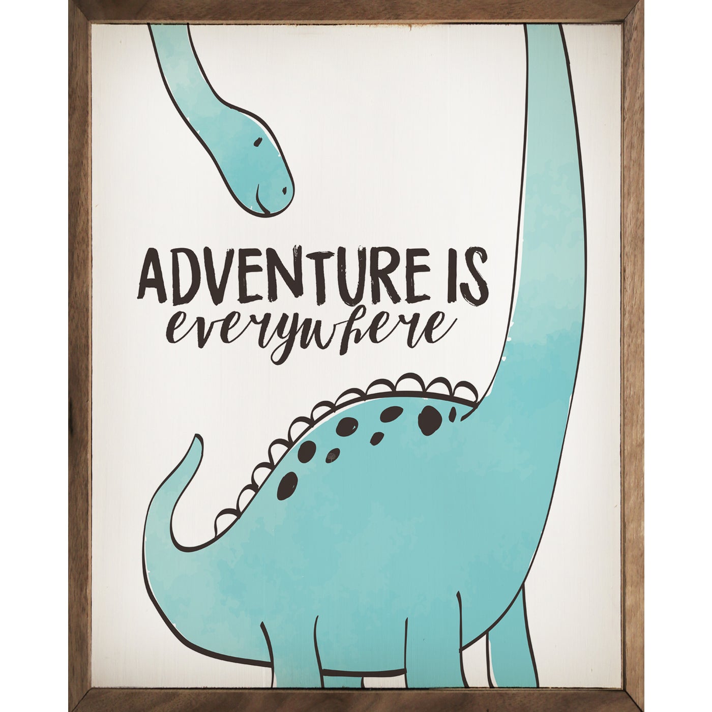 Adventure is Everywhere Dinosaur White Wood Framed Print