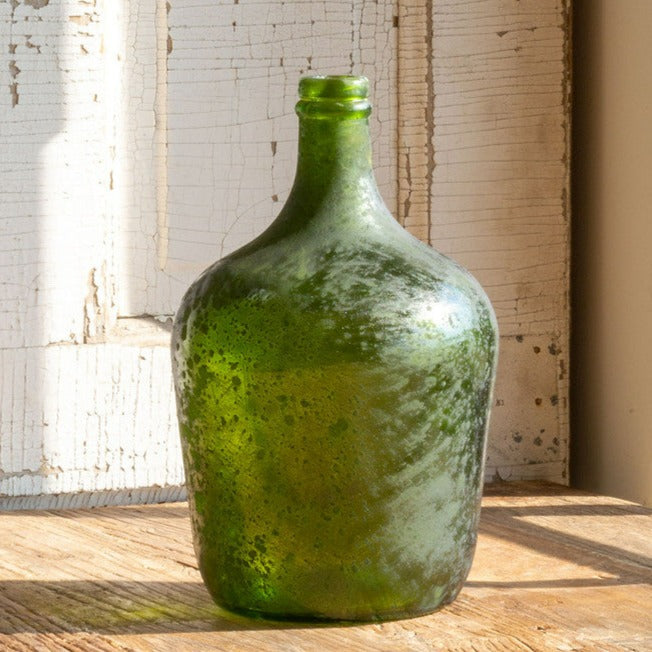 Aged Green Glass Cellar Bottle