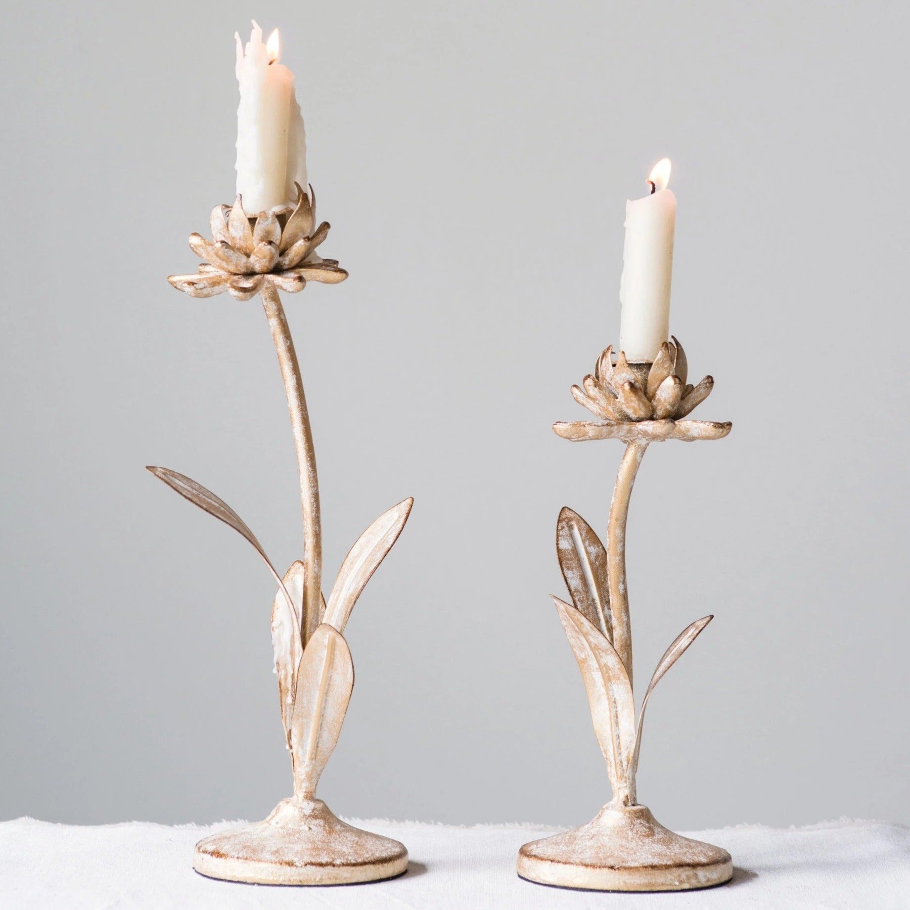 Aged Metal Flower Taper Holder