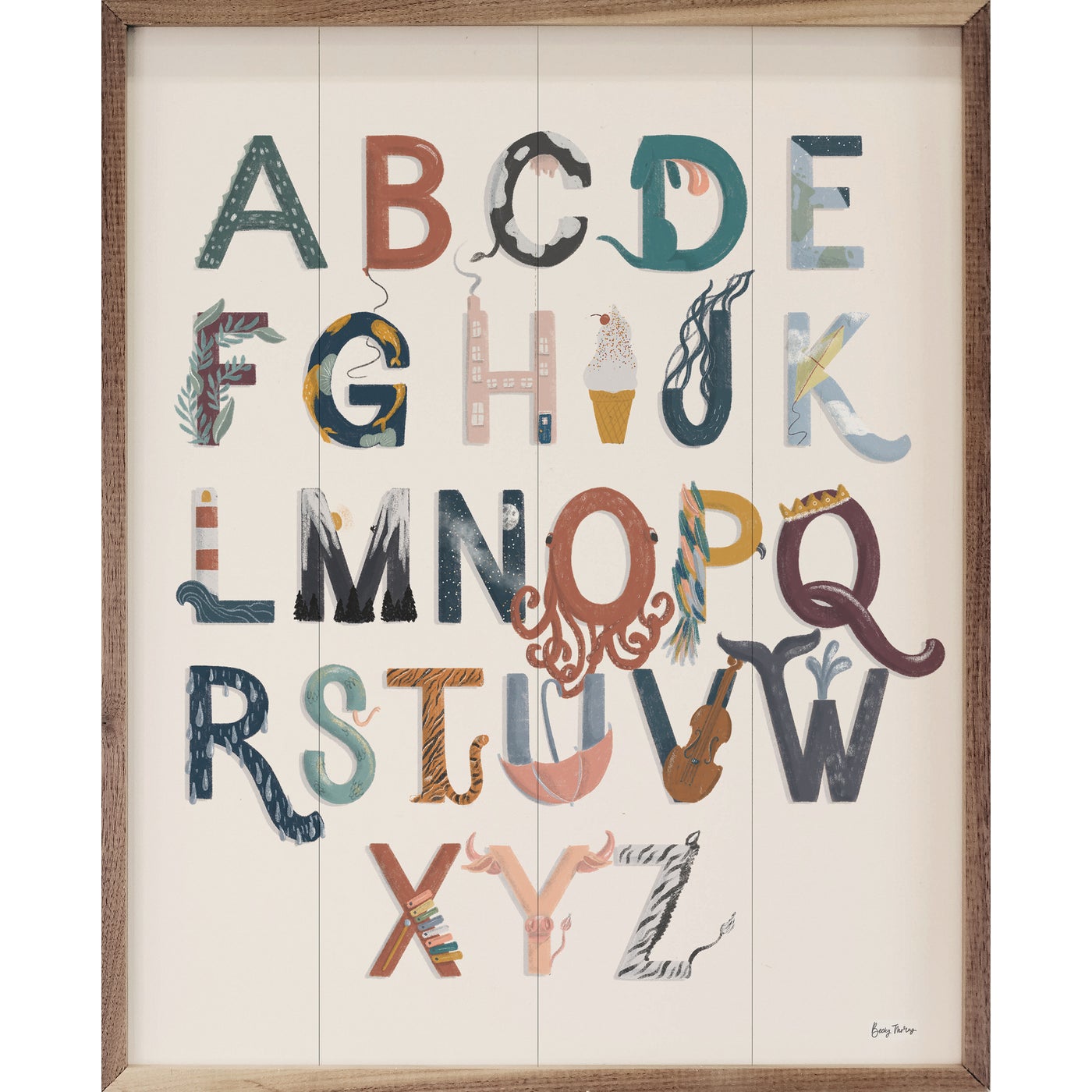 Alphabet A To Z Wood Framed Print