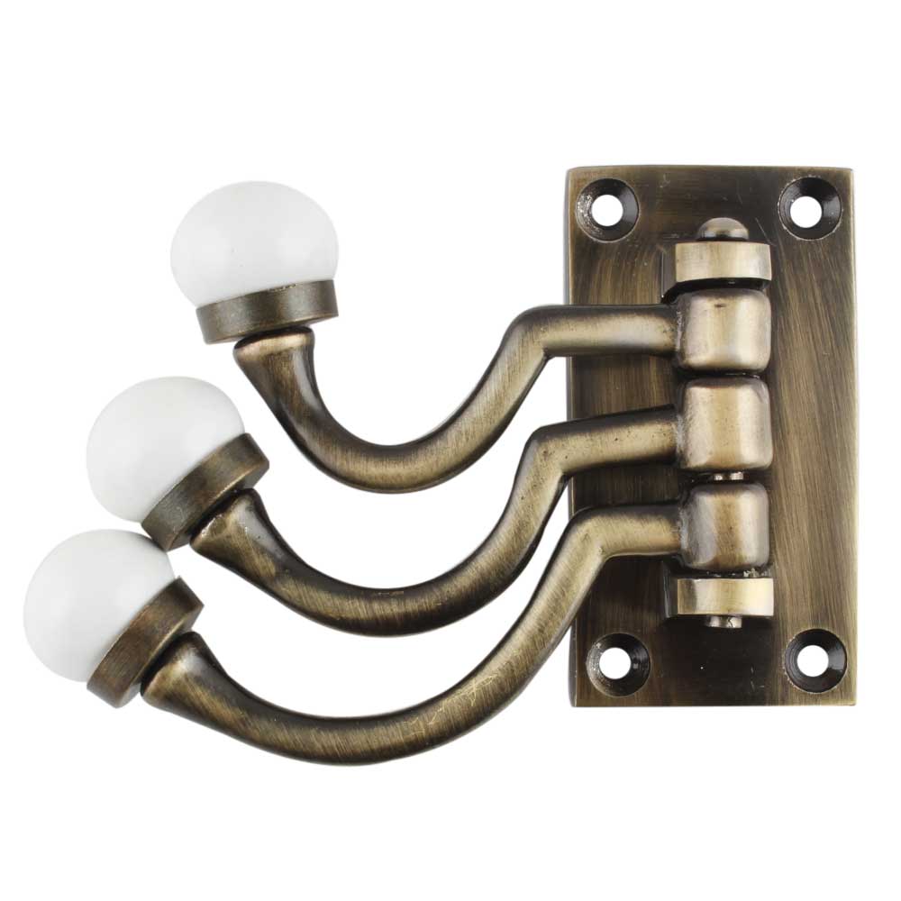 Antique Brass & Porcelain Swivel Wall Hook
