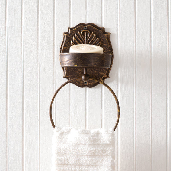 Antiqued Bronze Towel &amp; Soap Holder Set of 2