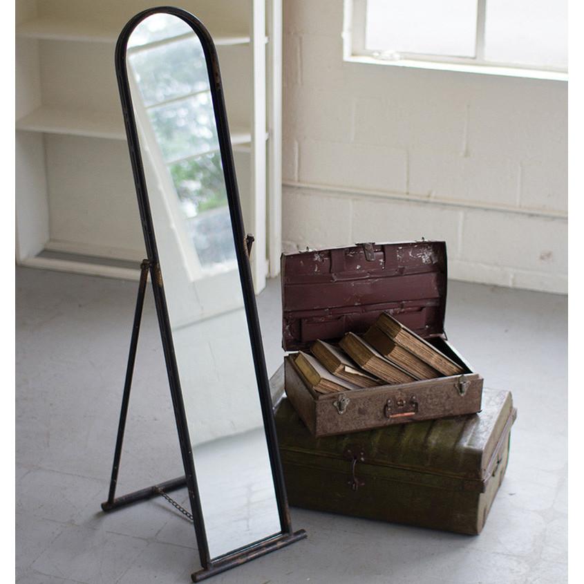 Antiqued Black Floor Mirror With Stand