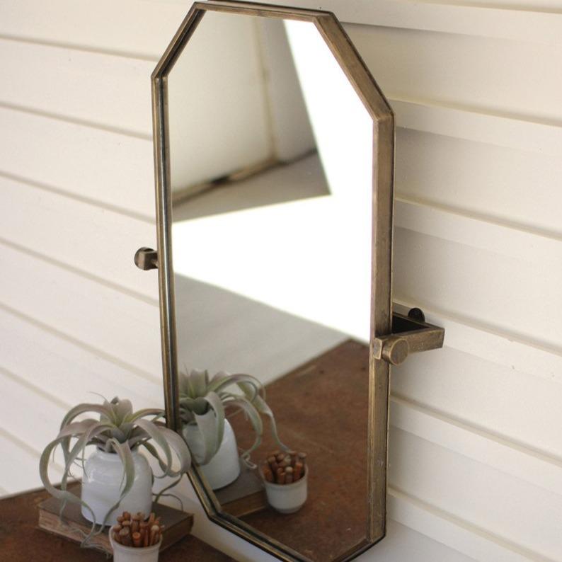 Antiqued Brass Adjustable Metal Wall Mirror