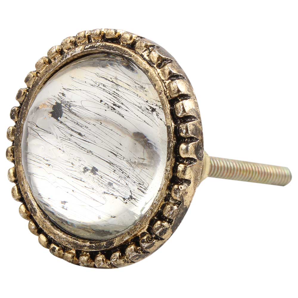 Antiqued Brass Framed Round Mirror Knob