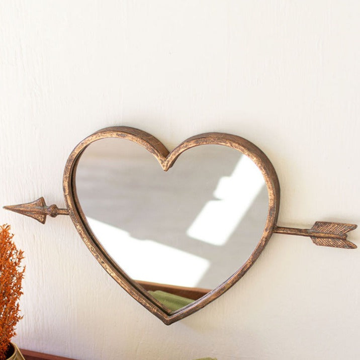 Antiqued Brass Heart Wall Mirror
