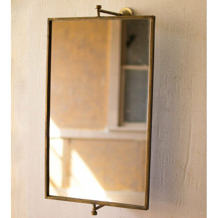 Antiqued Brass Rotating Metal Wall Mirror