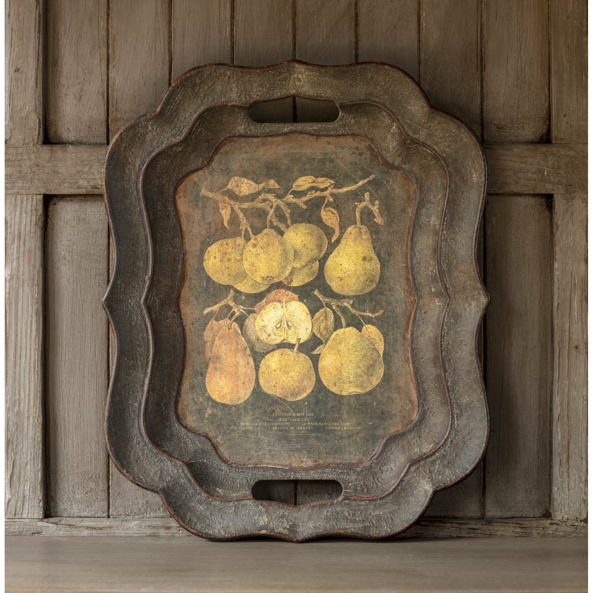 Antiqued Pears Painted Black Tray