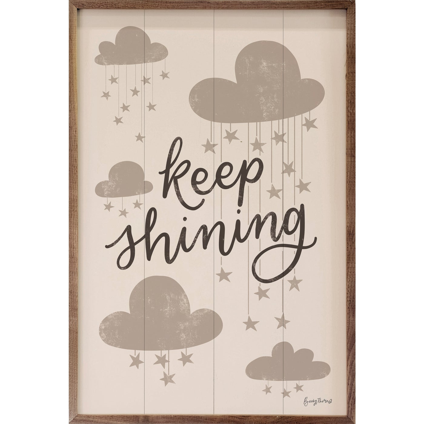 Celestial Boho Keep Shining By Becky Thorns Wood Framed Print