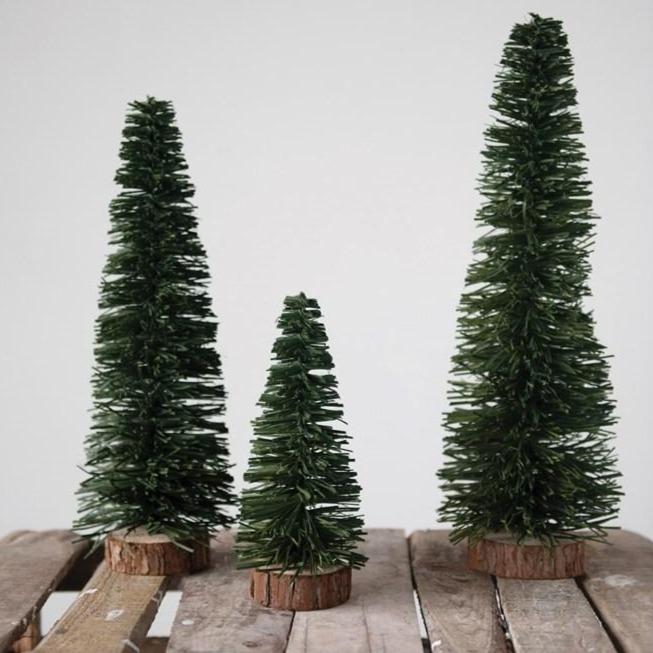 Dark Green Bottle Brush Tree With Rustic Wood Base