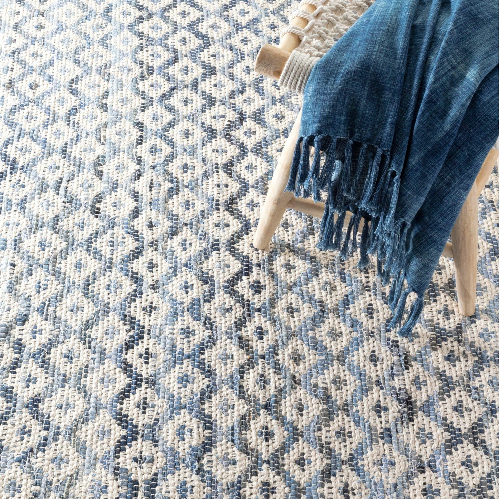 Dash & Albert Denim Rag Diamond Ivory Woven Cotton Rug