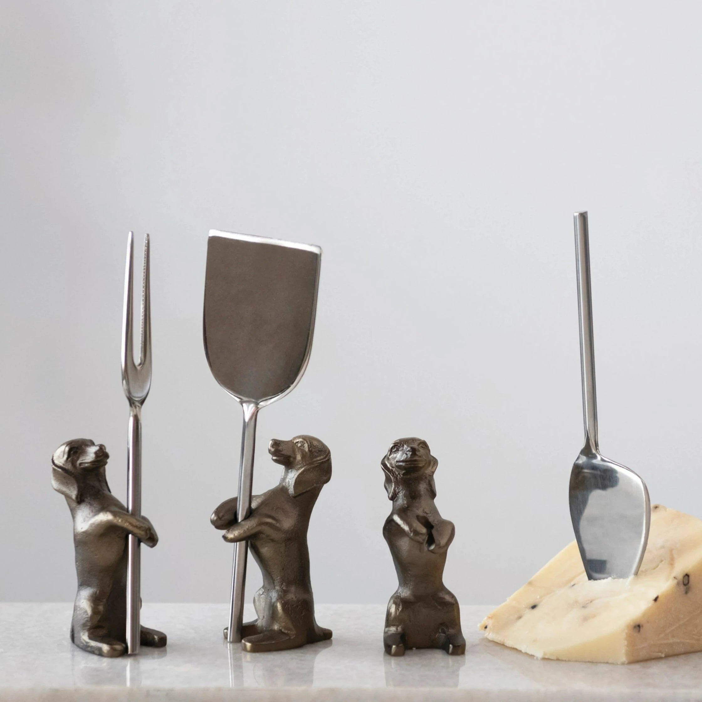 Distressed Iron Dog Cheese Spreader Set