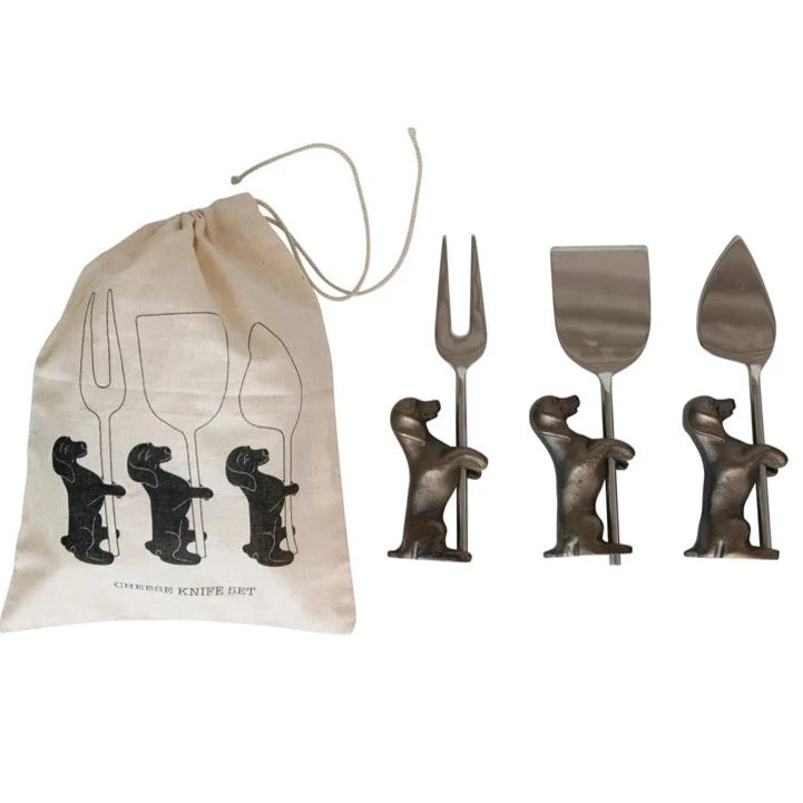 Distressed Iron Dog Cheese Spreader Set