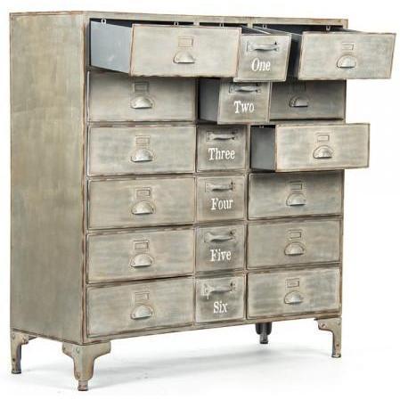 Distressed Wash Numbered Metal Cabinet