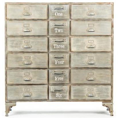 Distressed Wash Numbered Metal Cabinet