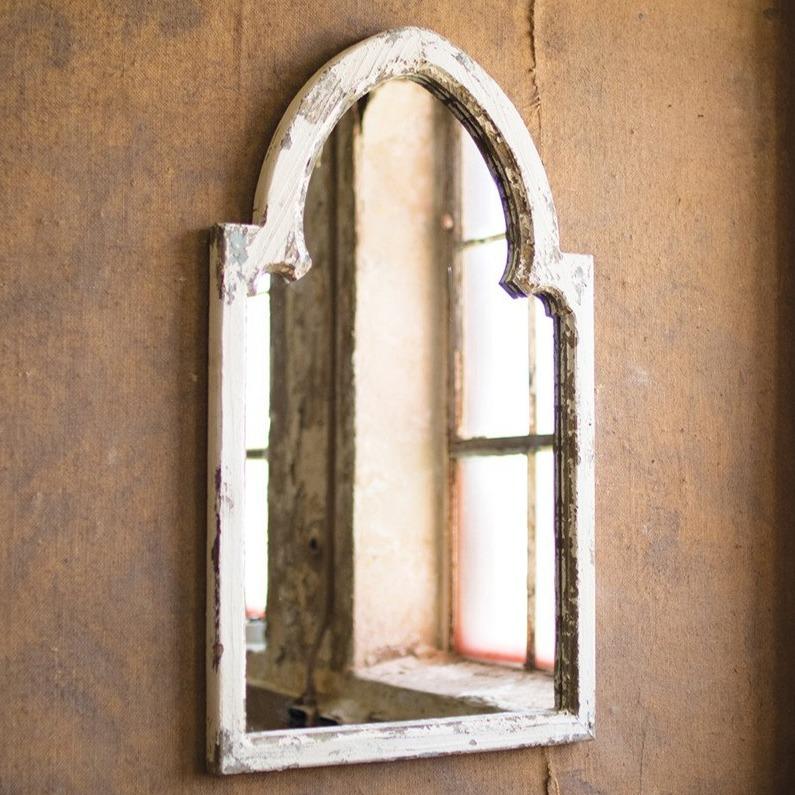 Distressed White Wood Framed Mirror