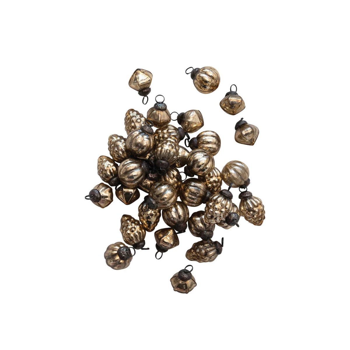 Embossed Antiqued Gold Mercury Glass Ornaments Set of 36