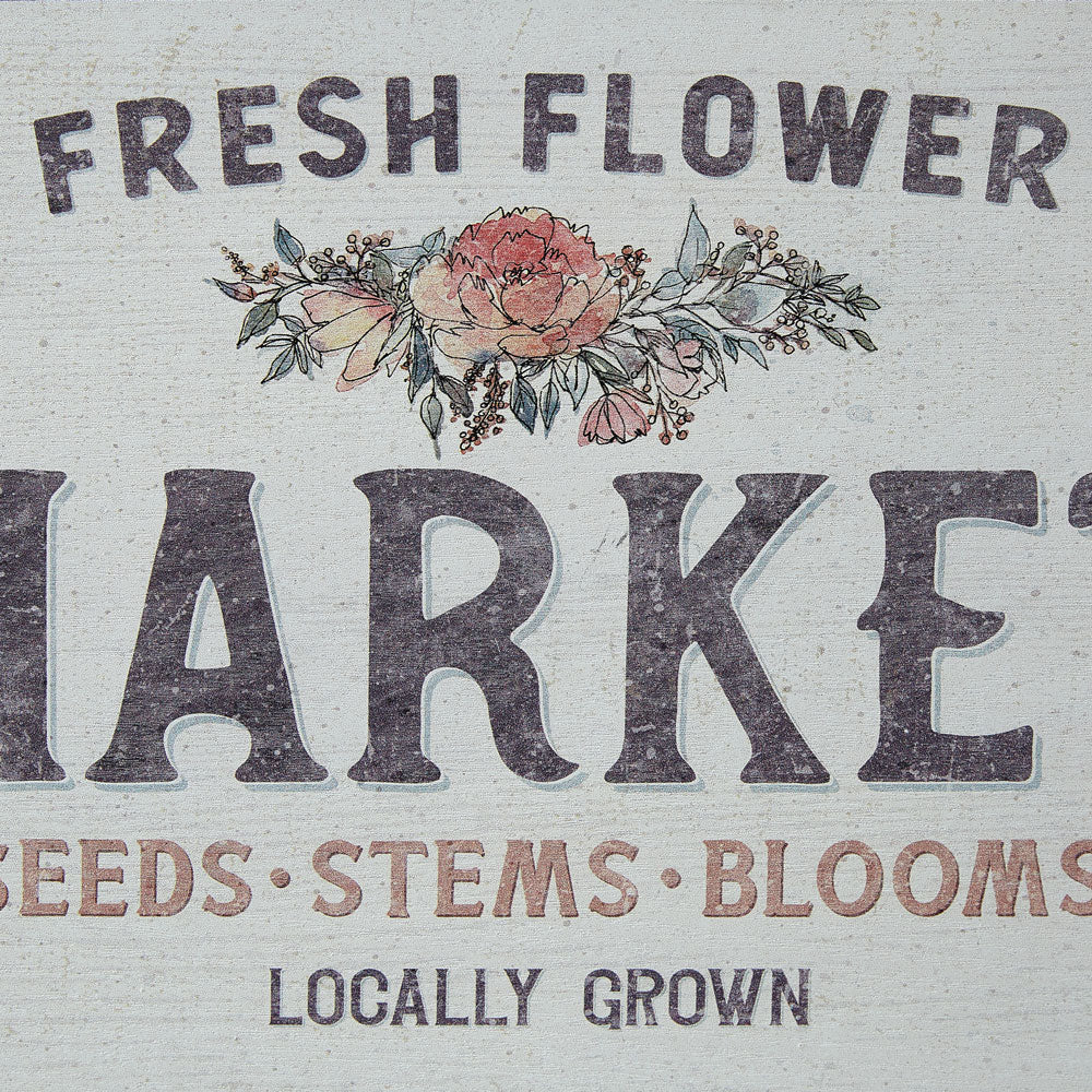 Faded White Fresh Flower Market Wood Sign