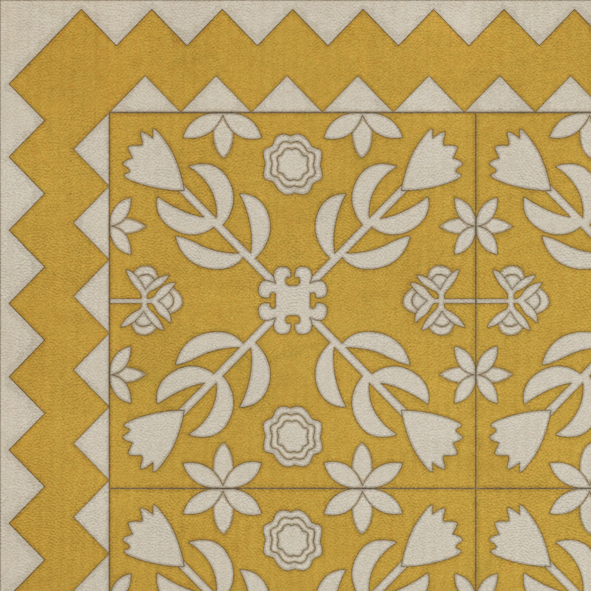 Folk Art Museum Floral Quilt AutumnMoon Vinyl Floor Cloth