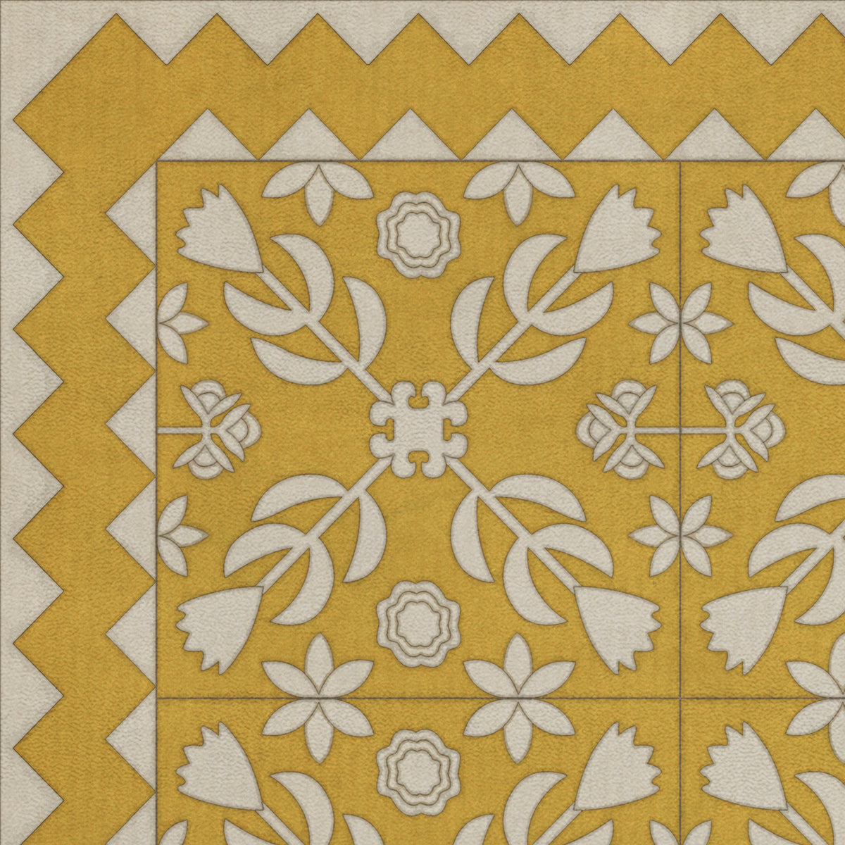Folk Art Museum Floral Quilt AutumnMoon Vinyl Floor Cloth
