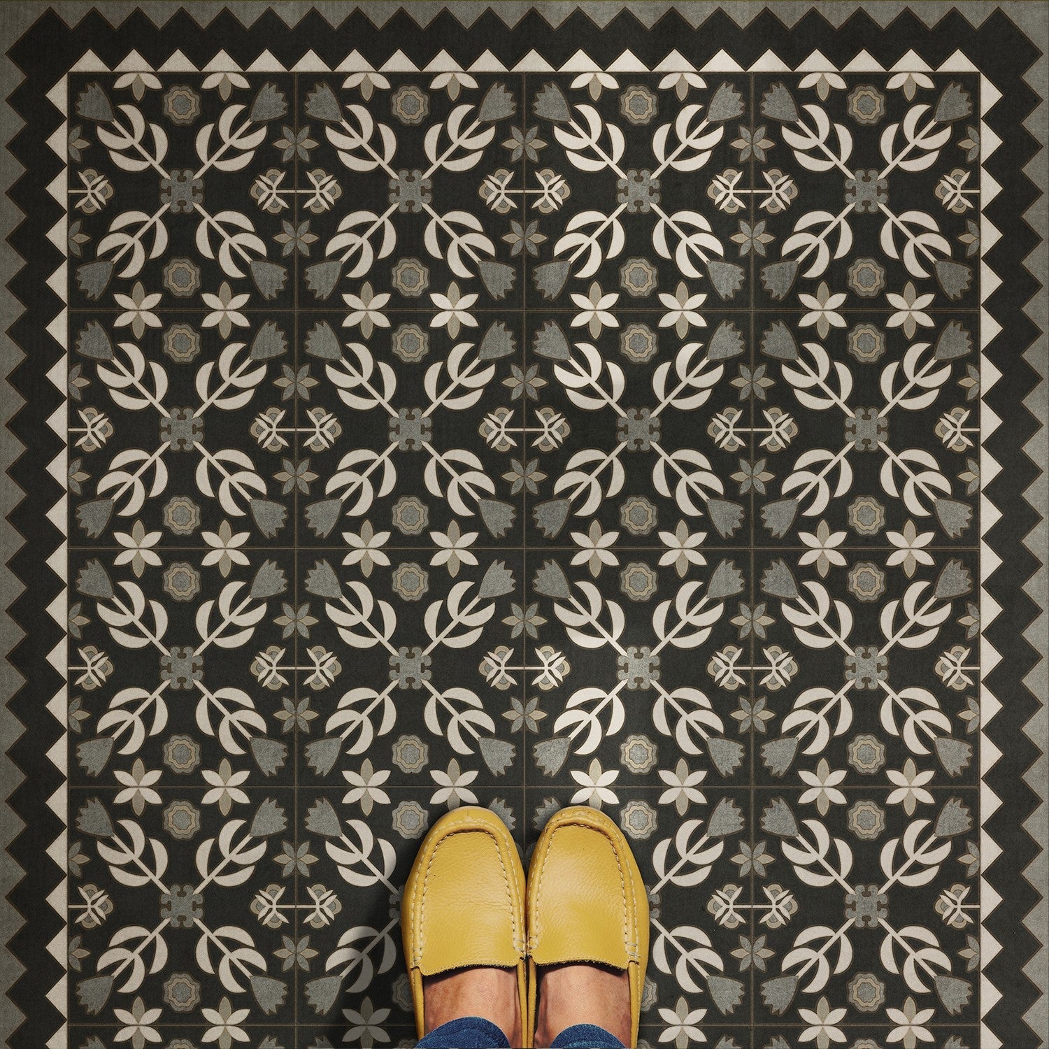 Folk Art Museum Floral Quilt Awake At Night Vinyl Floor Cloth