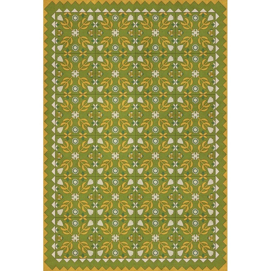 Folk Art Museum Floral Quilt First Day Of Spring Vinyl Floor Cloth