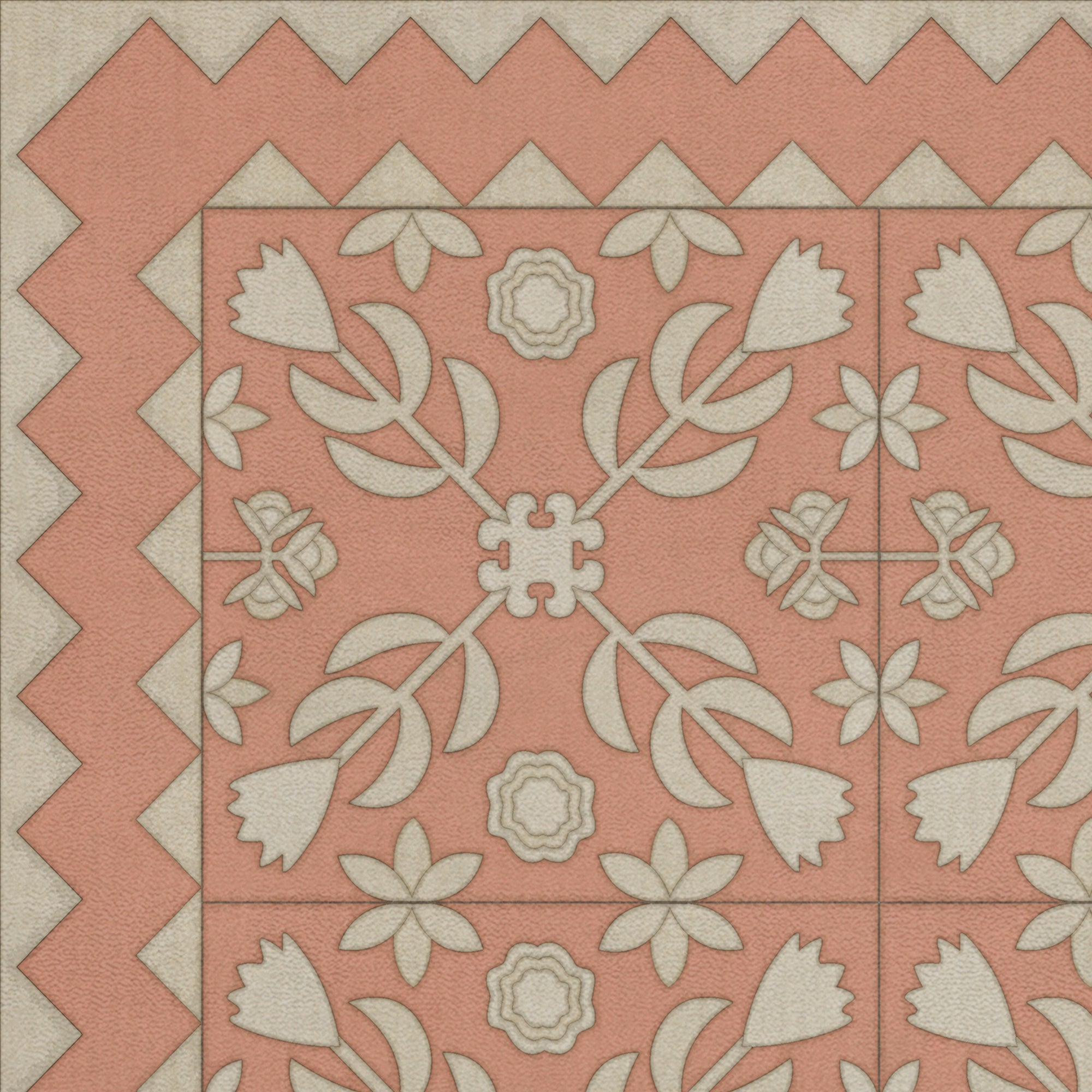 Folk Art Museum Floral Quilt Portrait Of Lady Vinyl Floor Cloth
