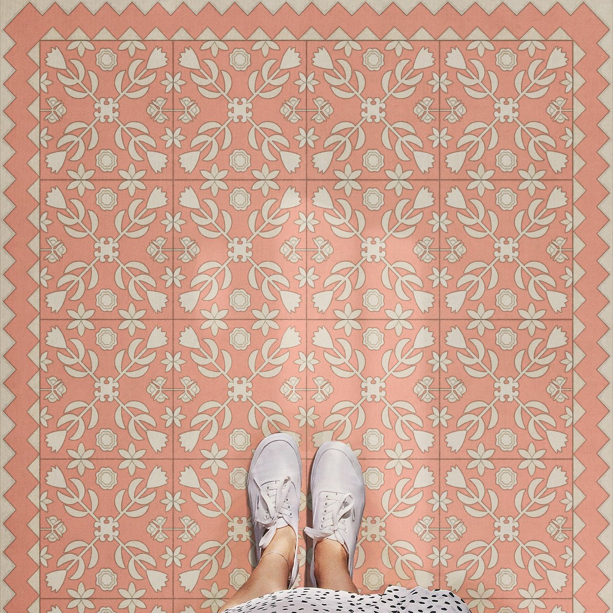 Folk Art Museum Floral Quilt Portrait Of Lady Vinyl Floor Cloth