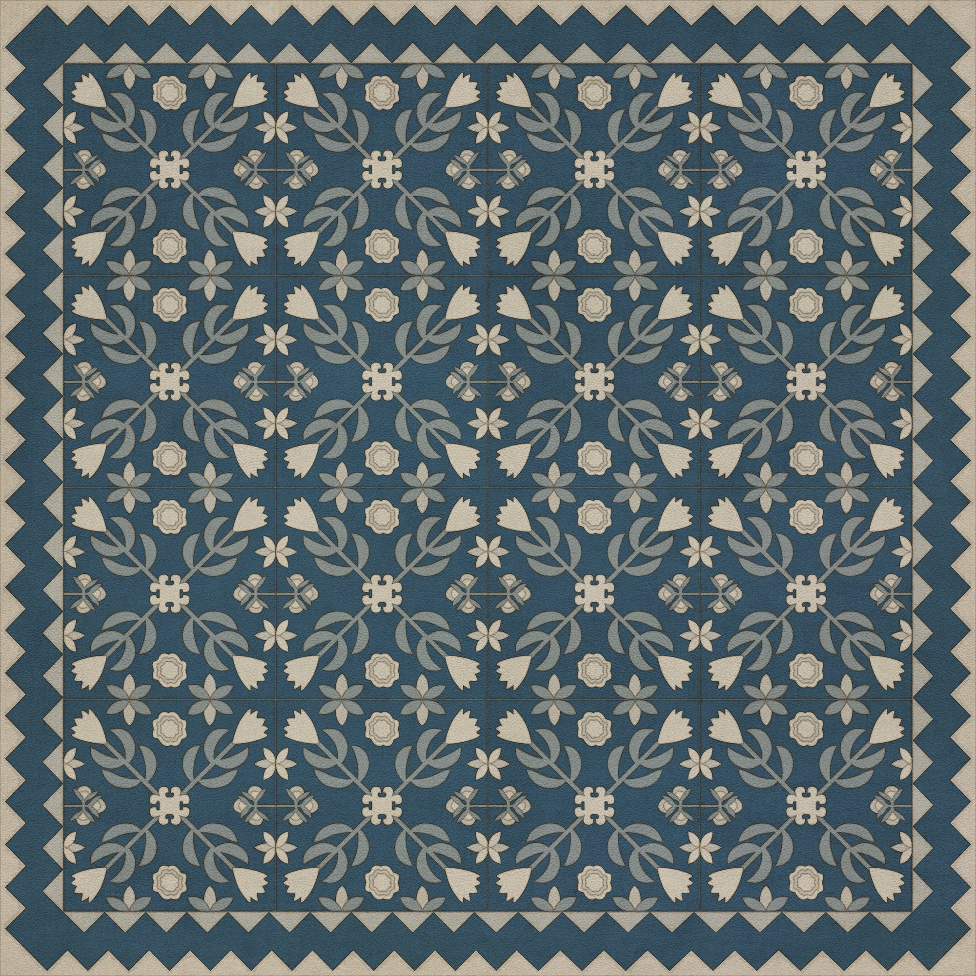 Folk Art Museum Floral Quilt Spring Rain Vinyl Floor Cloth