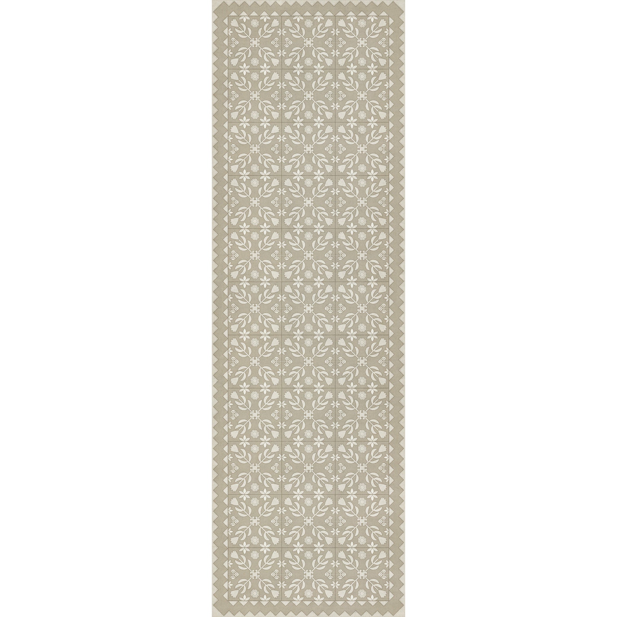 Folk Art Museum Floral Quilt Woman In White Vinyl Floor Cloth