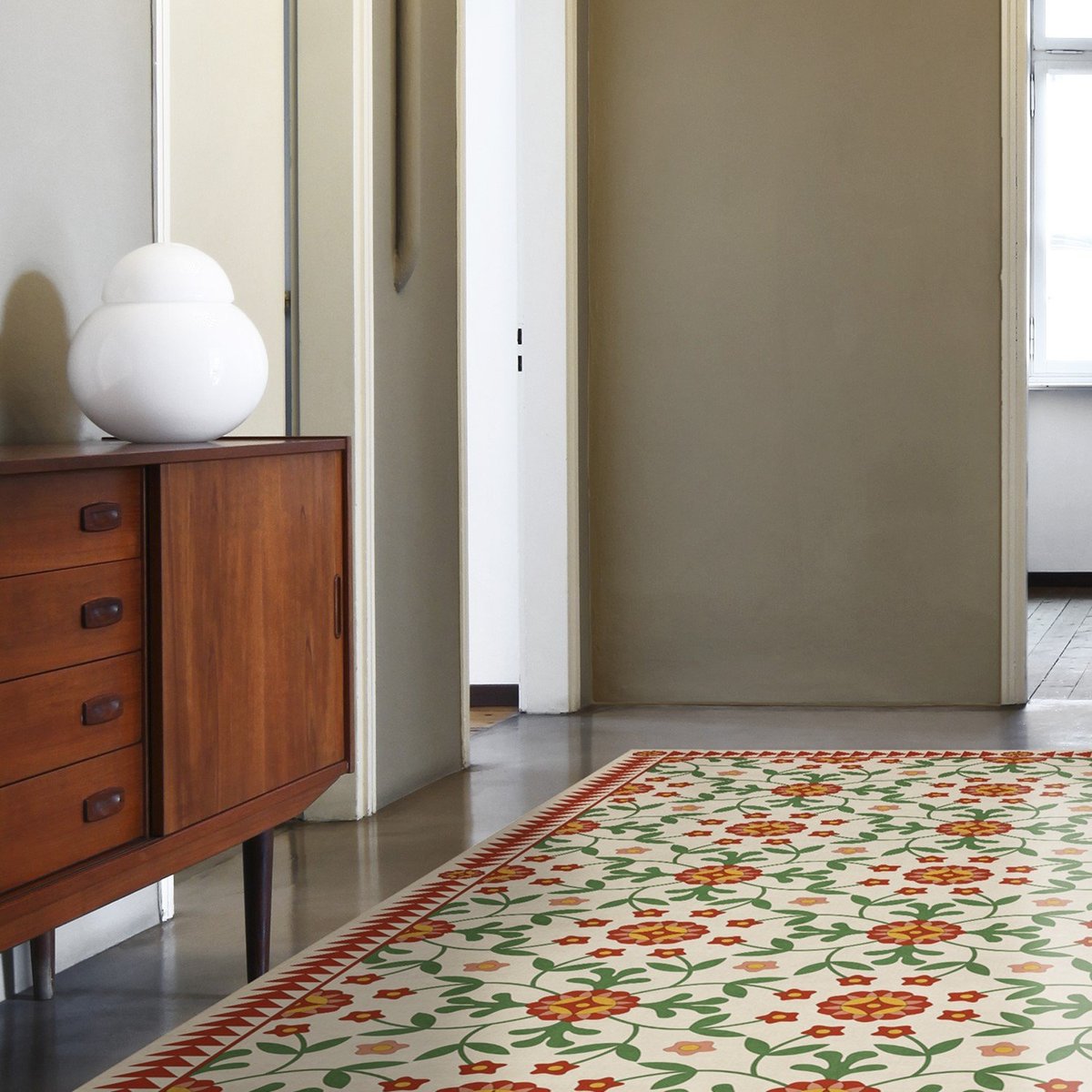 Folk Art Museum Whig Rose Contemplation Vinyl Floor Cloth