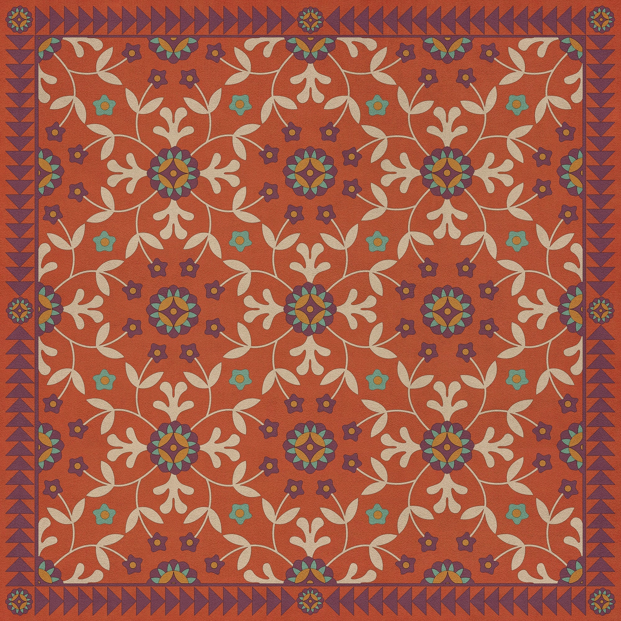 Folk Art Museum Whig Rose The Flaming Heart Vinyl Floor Cloth