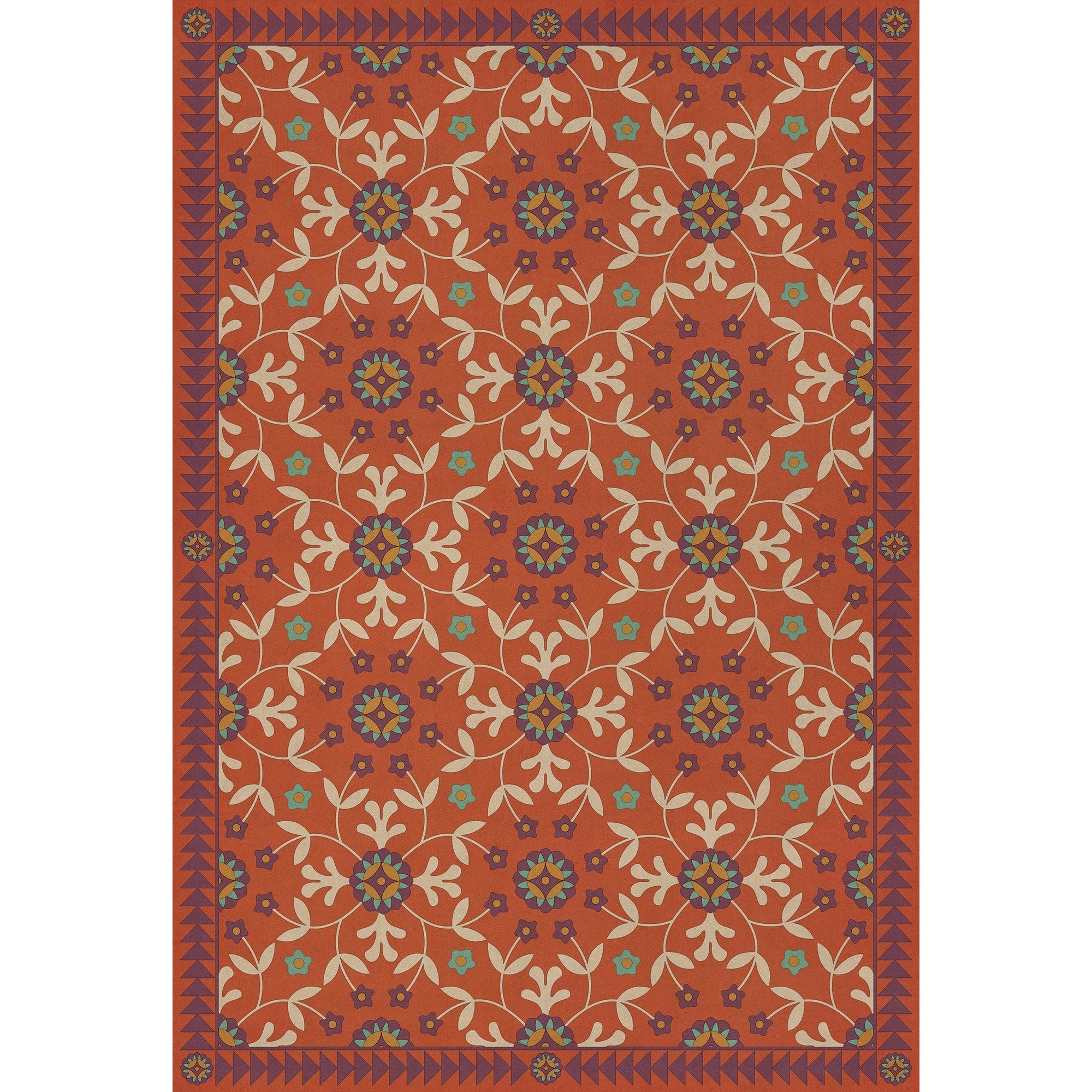 Folk Art Museum Whig Rose The Flaming Heart Vinyl Floor Cloth