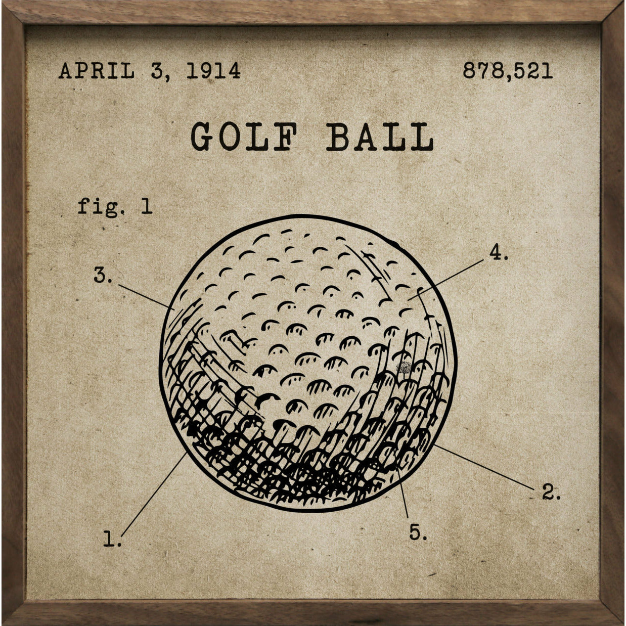 Golf Ball Patent Wood Framed Print