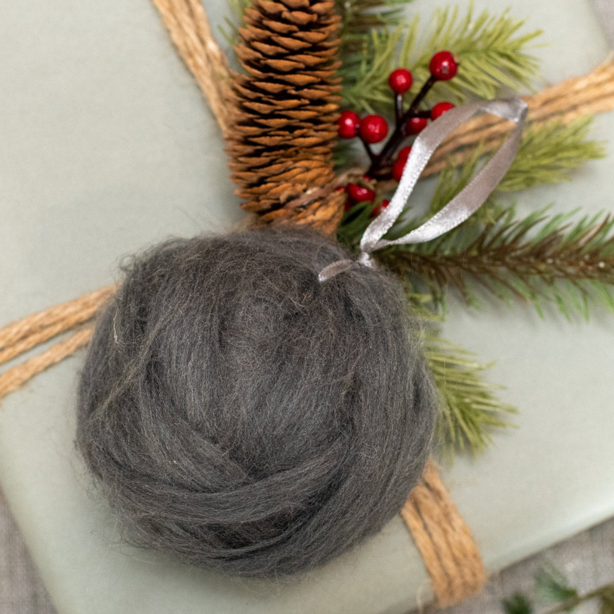 Grey Homespun Yarn Ball Ornament