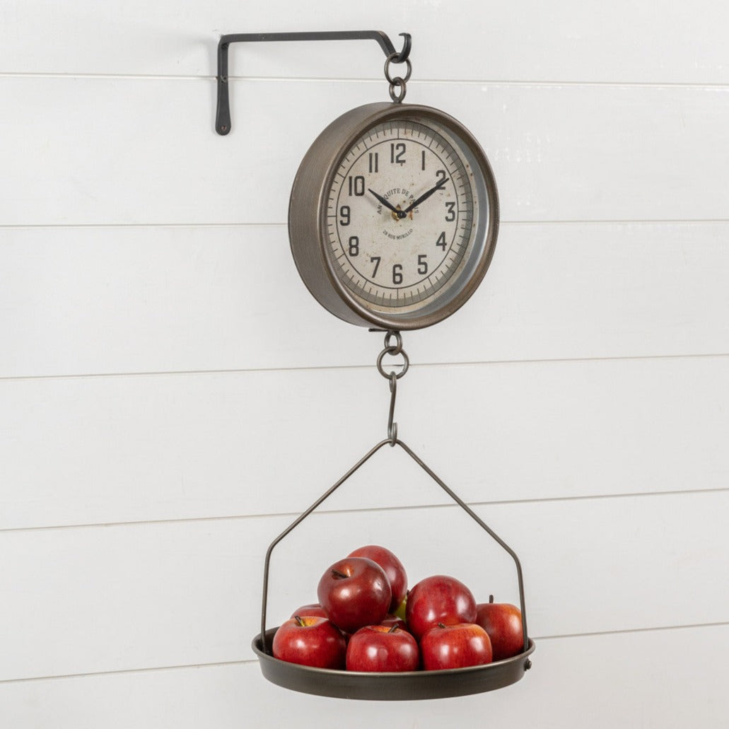 Grey Metal Produce Scale Clock
