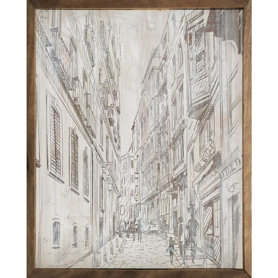 Hand Drawn Cityscape Wood Framed Print
