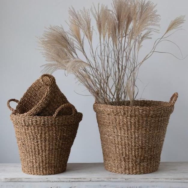 Hand Woven Seagrass Basket With Handle